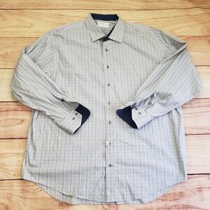 Lorenzo Uomo Dress Shirt Mens XL Size 18.5 Blue Trim Fit Long Sleeve Button‎ Up